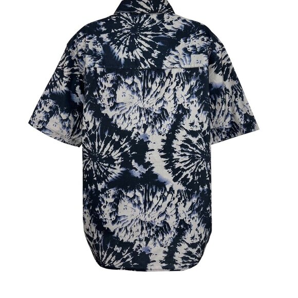 Oakley Mens XL Short Sleeve Button-Up Tie-Dye Shirt Blue Gray Regular Fit - Picture 7 of 11
